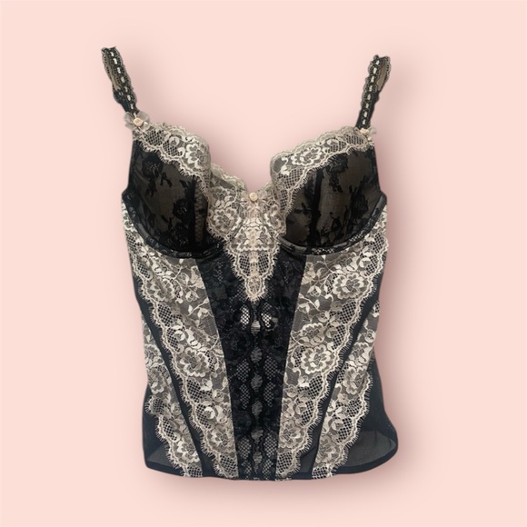 Vintage black & cream lace Jezebel bustier hook & eye corset lingerie top 34C 🖤 - Picture 15 of 15